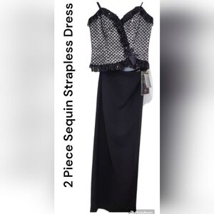 Formal Full Length Dress (skirt/top) black & white sequins W lace size 2